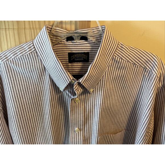 cambridge classics vtg mens 18 34/35 red striped LS button up cotton blend shirt - Picture 12 of 15